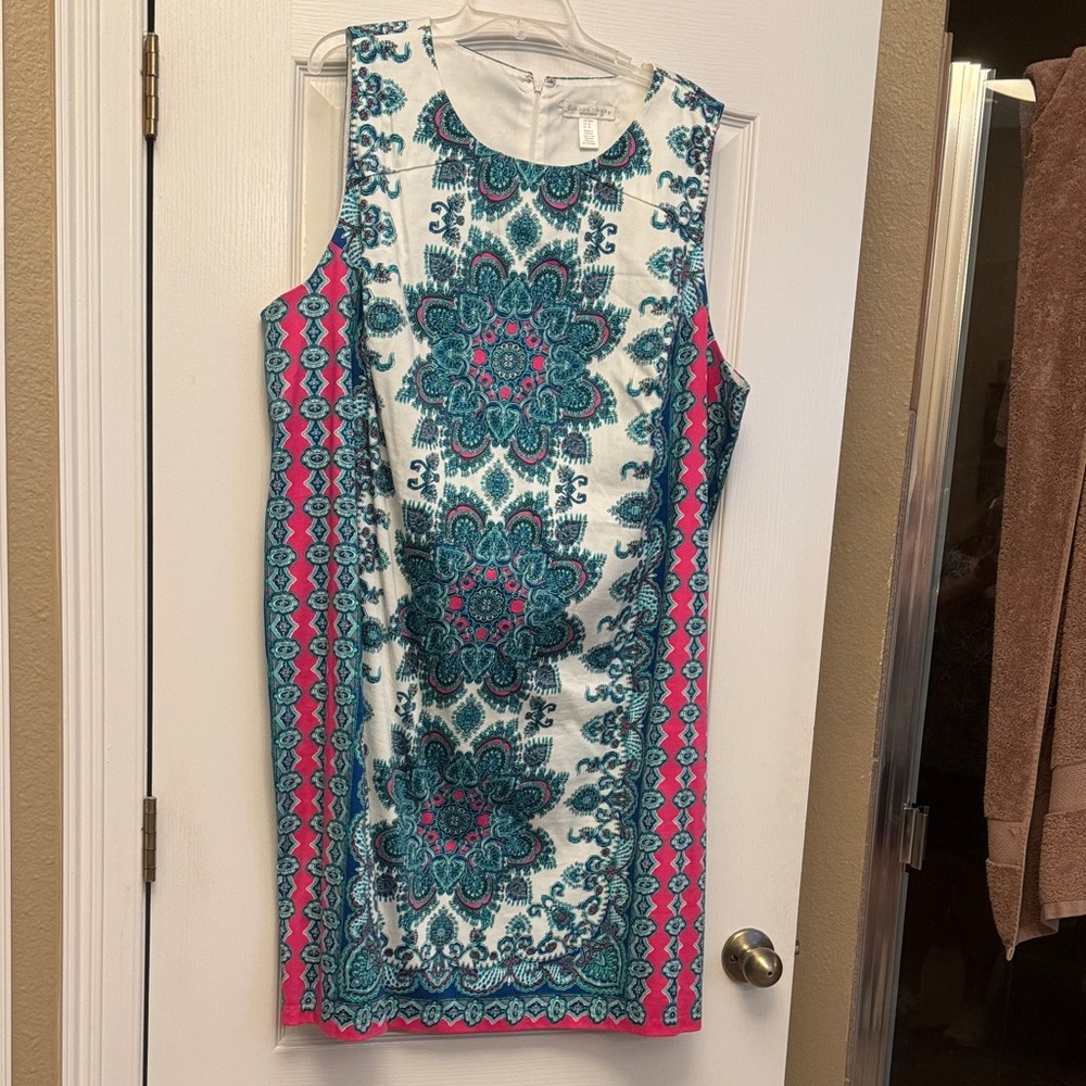 Lily-Inspired Elegant Teal and Pink Patterned Dress, Size 22W